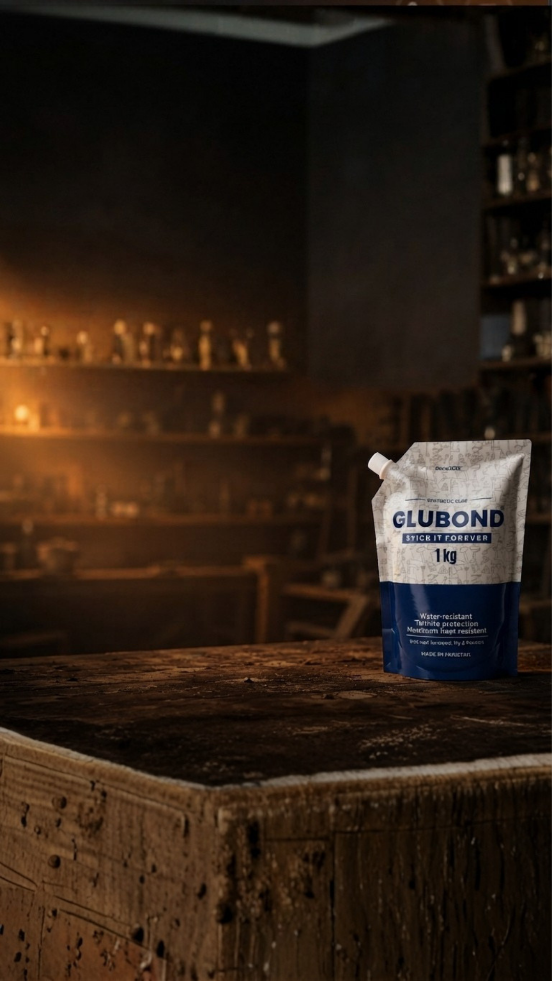 GLUBOND wood glue pouch in a carpentry workshop